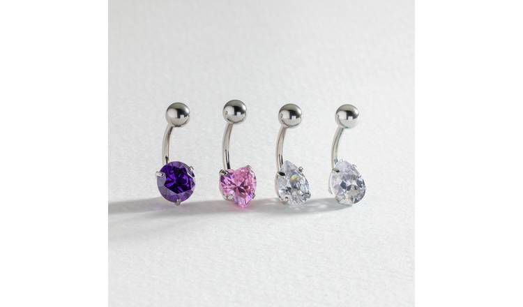 Revere belly bar set cubic zirconia set of 4, UK version