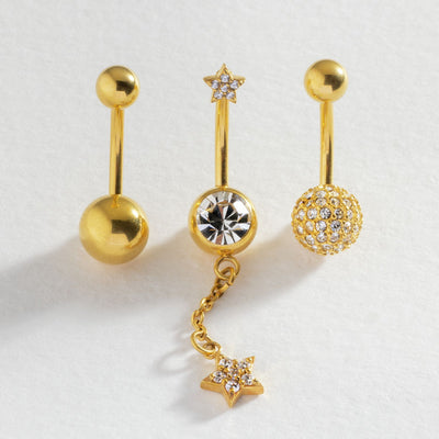 Argos Revere Surgical Steel Gold Plated Belly Bar Set of 3 Navel Jewellery- Buy online at McGrocer