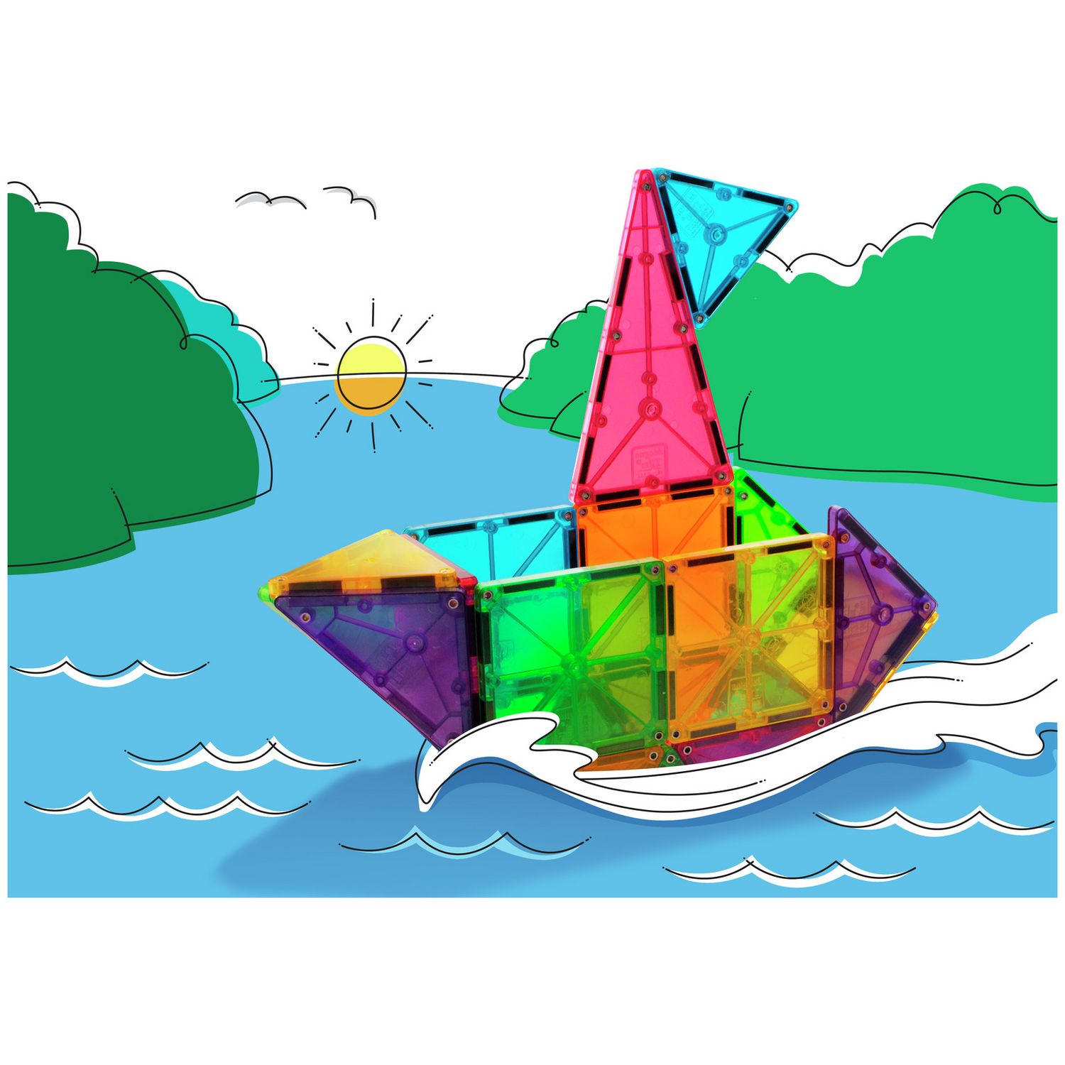 MAGNA-TILES Clear Colours 32 piece magnetic tile set - British product
