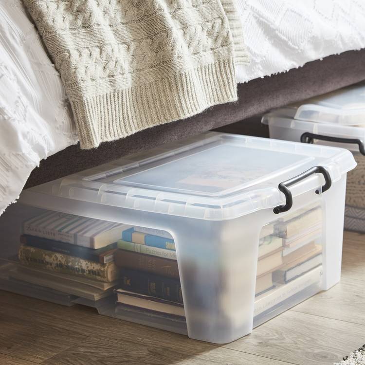 Strata Smart 50L clear plastic storage box with lid, UK version