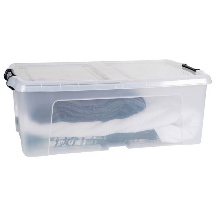 Strata Smart 50L clear plastic storage box with lid, UK version