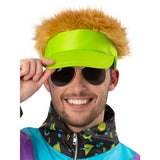 Smiffys neon green visor hat with dark blonde hair (British brand)