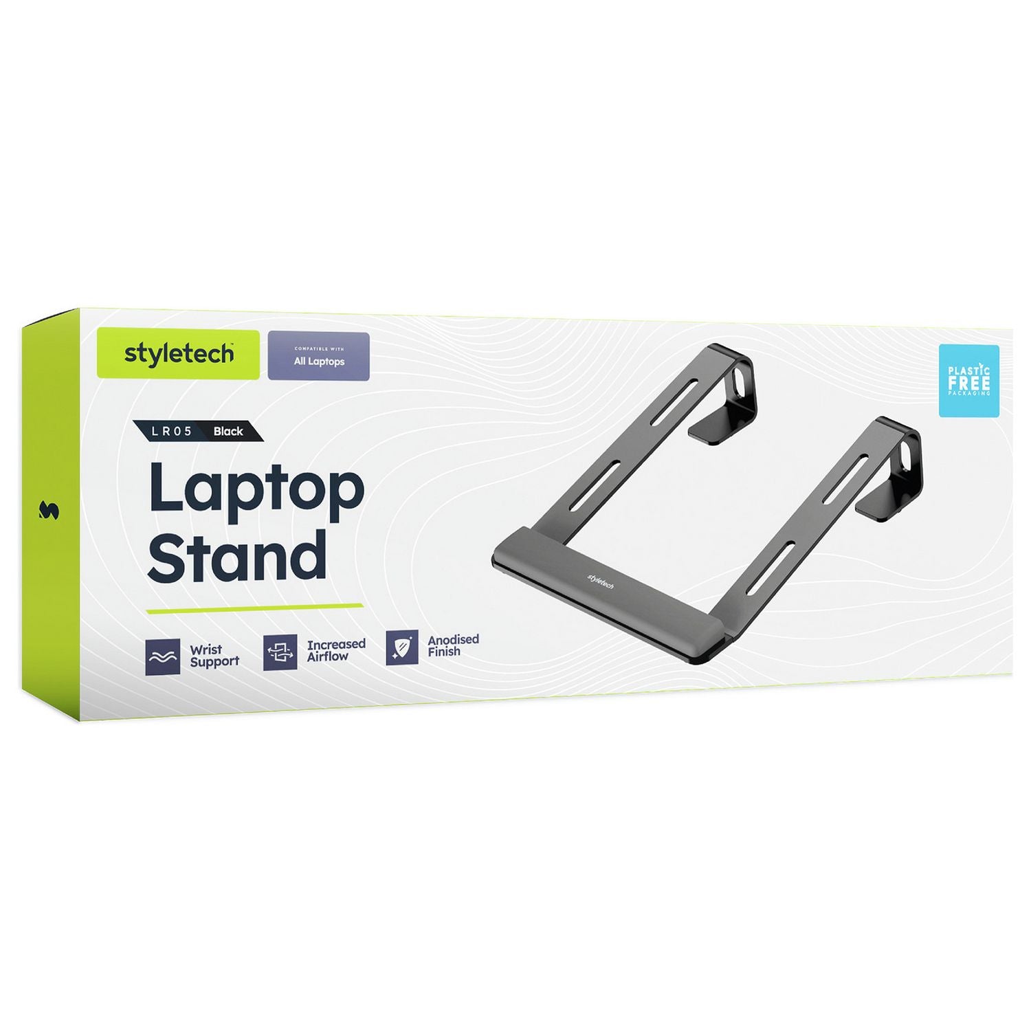 Styletech LR05 laptop stand black aluminium, imported from the UK