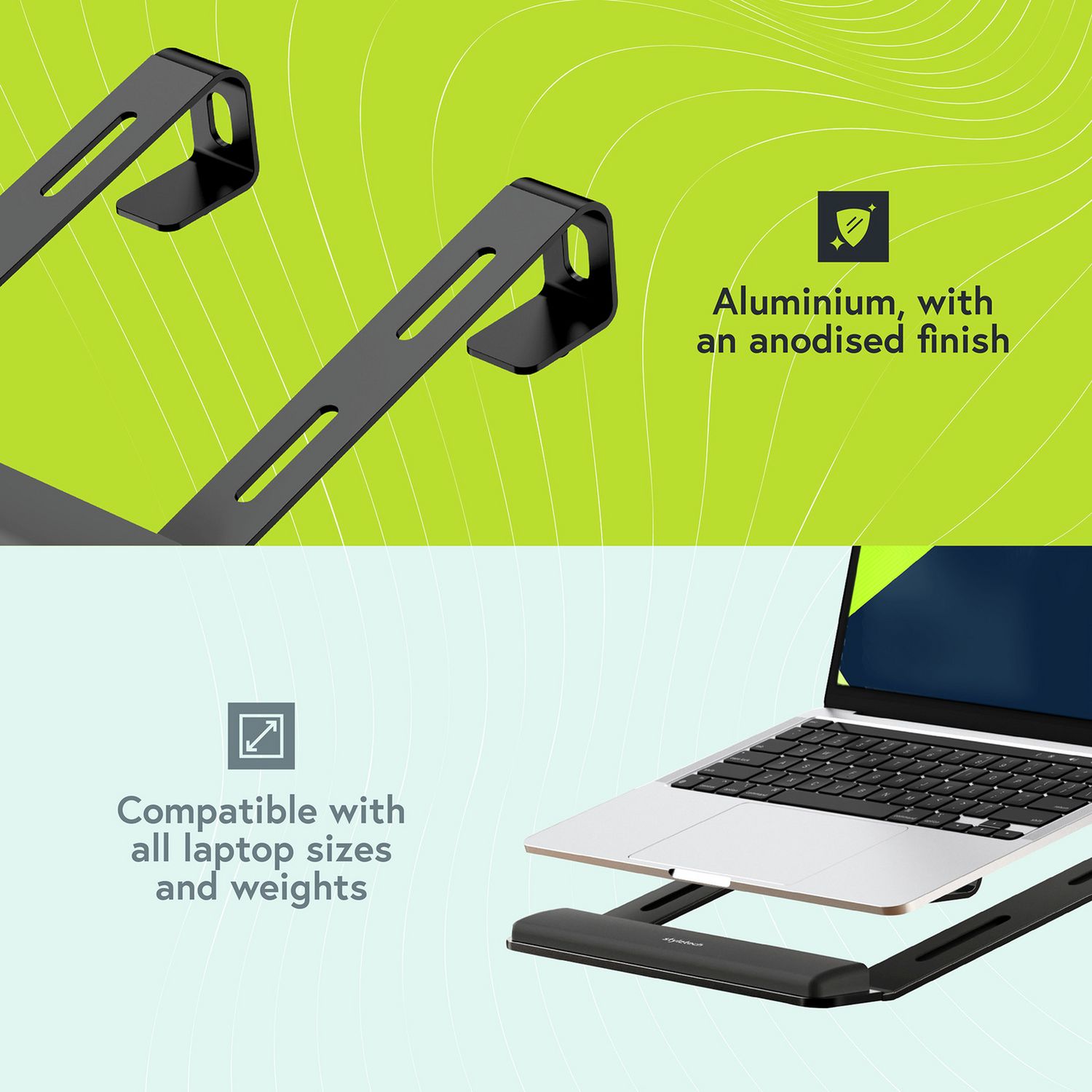 Styletech LR05 laptop stand black aluminium, imported from the UK