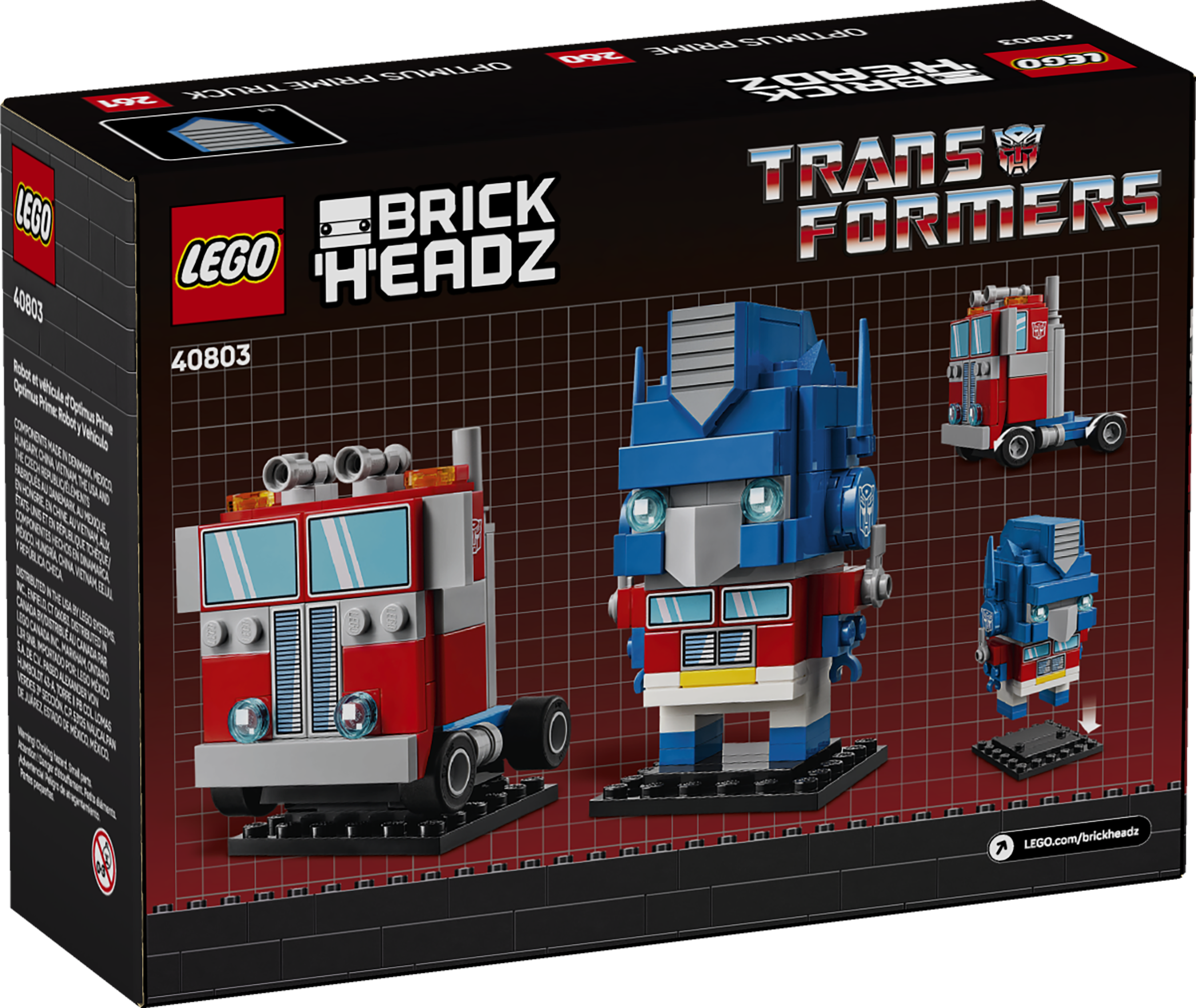 LEGO BrickHeadz Optimus Prime Robot & Vehicle 237 pieces, imported from the UK
