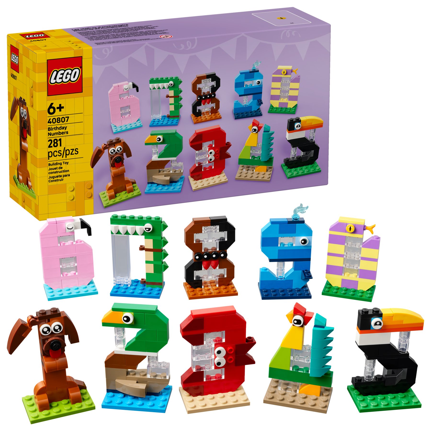 LEGO Birthday Numbers animal set 281 pieces, imported from the UK