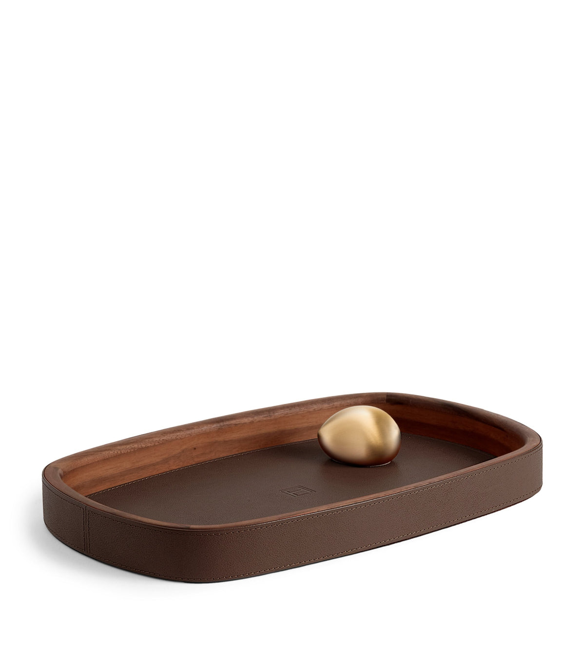 Assouline leather pebble trinket tray with movable brass pebble - British product