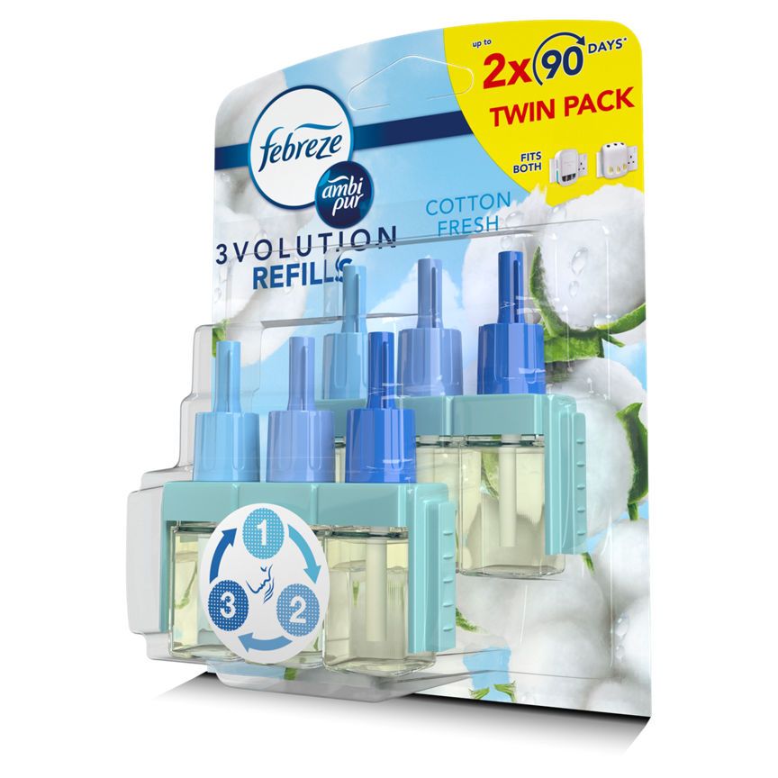 Febreze 3Volution Plug In Air Freshener Refill Twin Pack, Cotton Fresh GOODS ASDA   