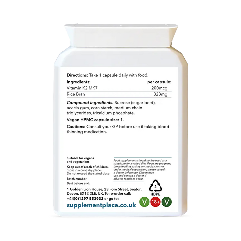 Supplement Place vitamin K2 supplement MK7 200mcg 60 capsules - British product