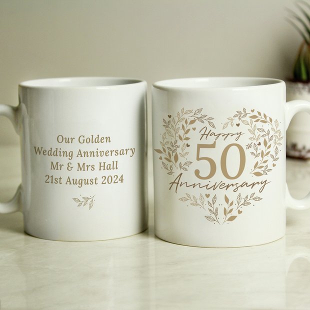 Personalised 50th anniversary ceramic mug, imported from the UK