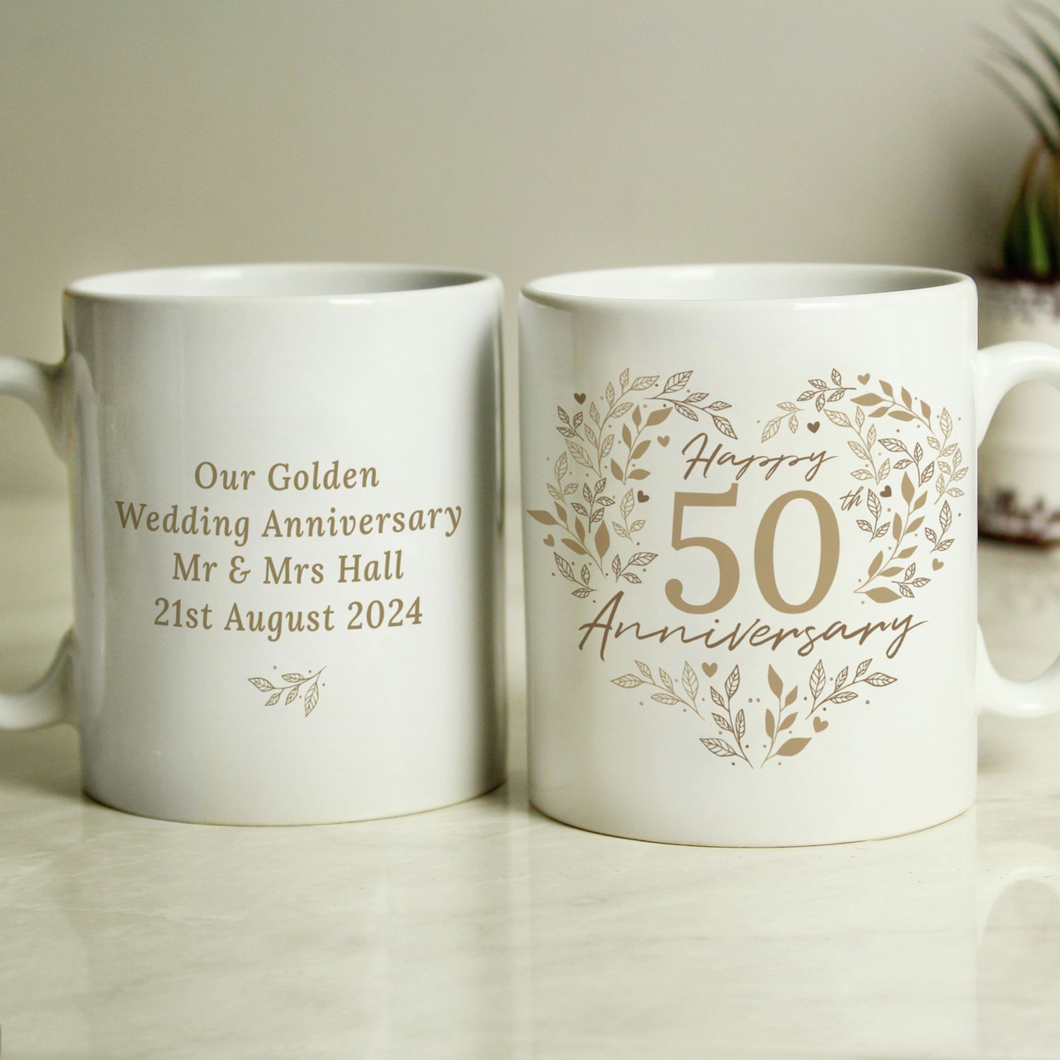 Personalised 50th anniversary ceramic mug, imported from the UK