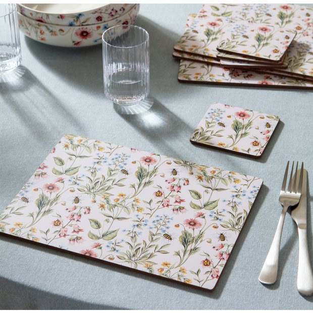 Argos Home bee floral placemats and coasters set, imported from the UK