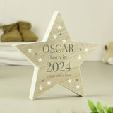 Personalised Born In wooden star ornament 18.5cm, UK version