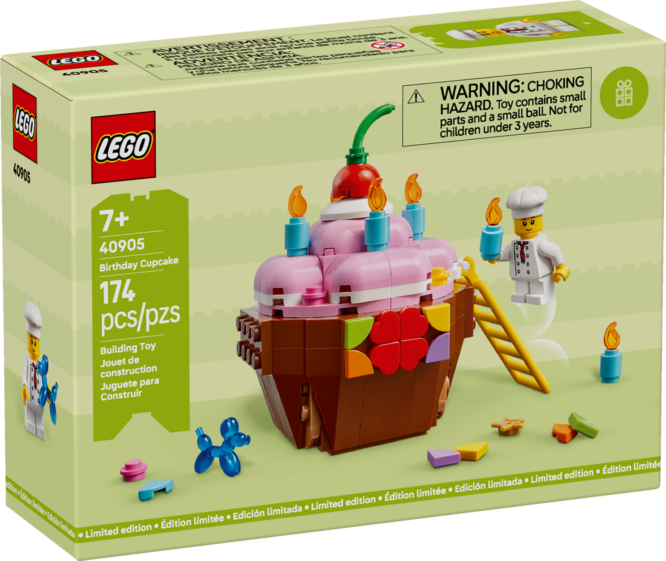 LEGO Birthday Cupcake building set with chef minifigure, 174 pieces (British brand)