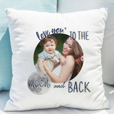 Personalised moon and back photo cushion 38cm, UK version