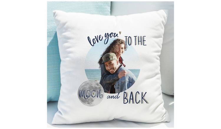 Personalised moon and back photo cushion 38cm, UK version