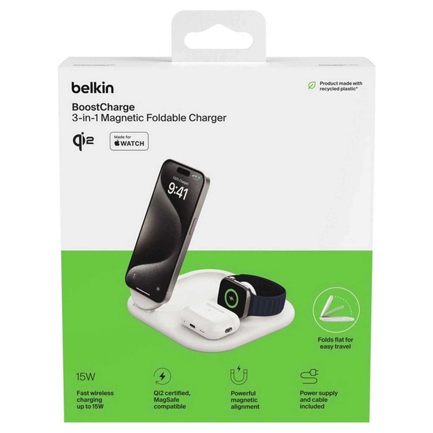 Belkin 3-in-1 wireless charger MagSafe Qi2 white - British product