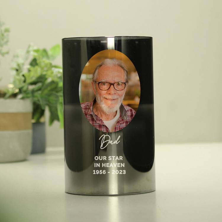 Personalised smoked glass LED candle with photo message - British product