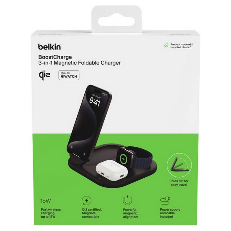 Belkin Qi2 3-in-1 wireless charger black, UK version