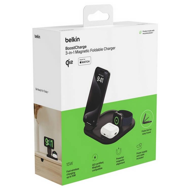 Belkin Qi2 3-in-1 wireless charger black, UK version