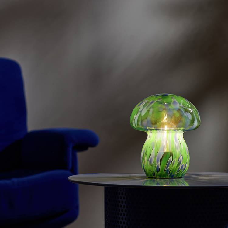 Habitat mushroom table lamp blue and green battery powered H16cm, imported from the UK