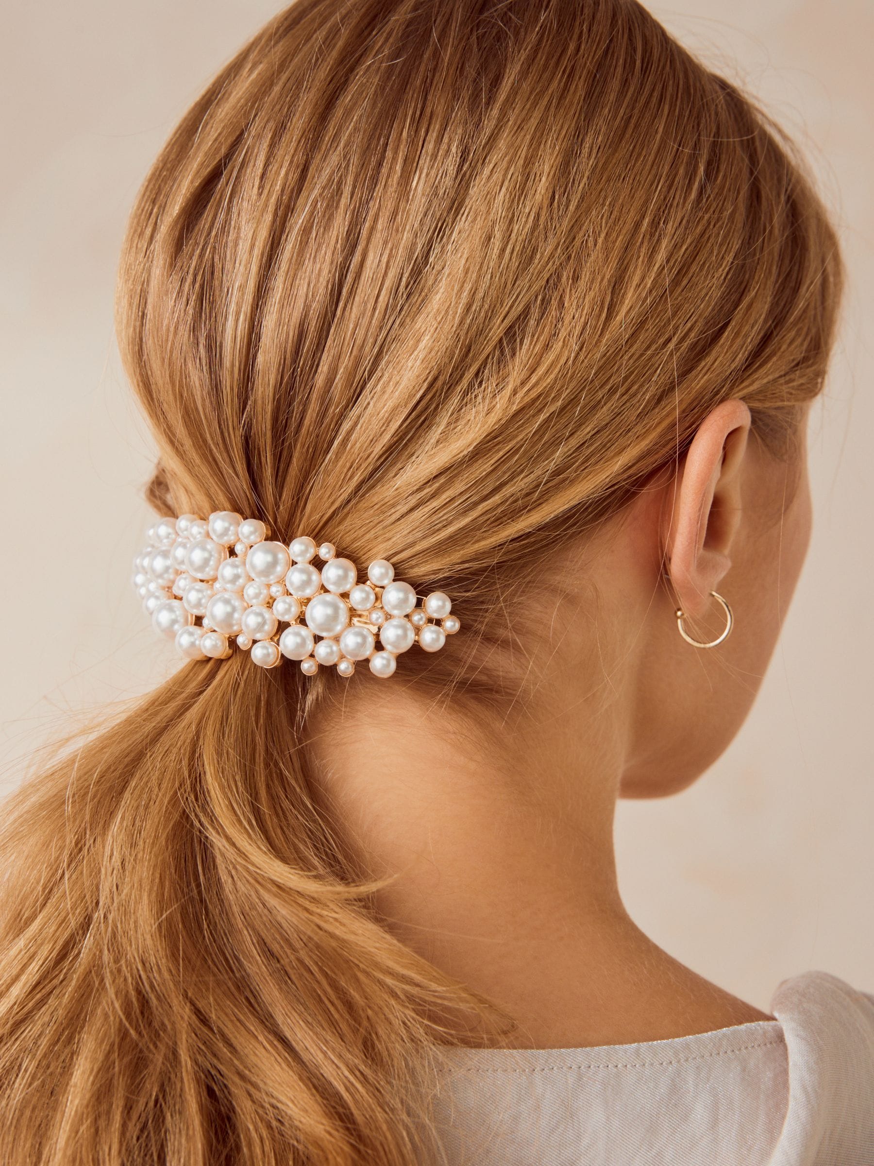 White pearl effect metal barette clip (British brand)