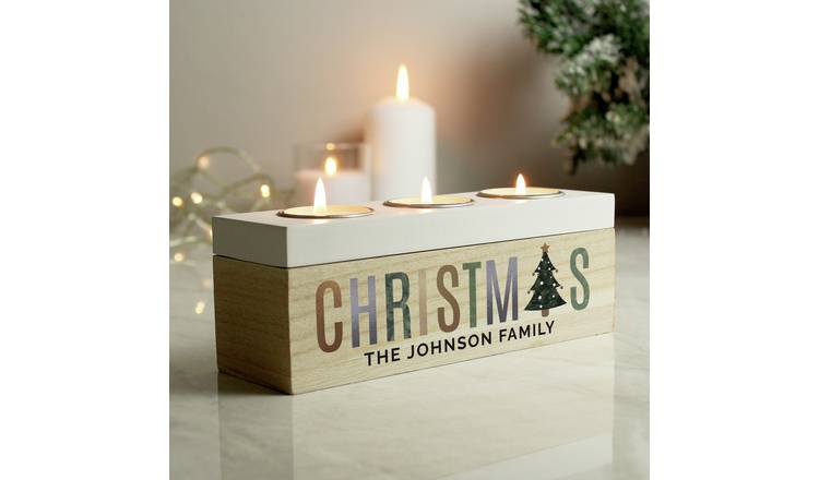 Personalised Message Christmas Triple Tea Light Box