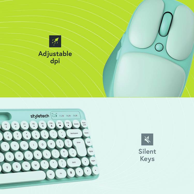 Styletech wireless keyboard and mouse bundle pastel green, imported from the UK