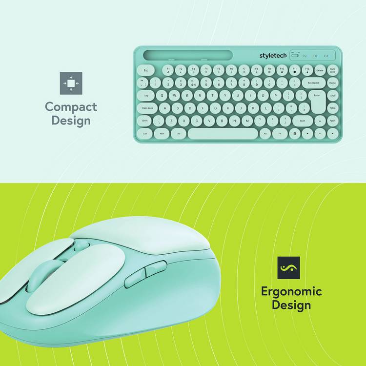 Styletech wireless keyboard and mouse bundle pastel green, imported from the UK
