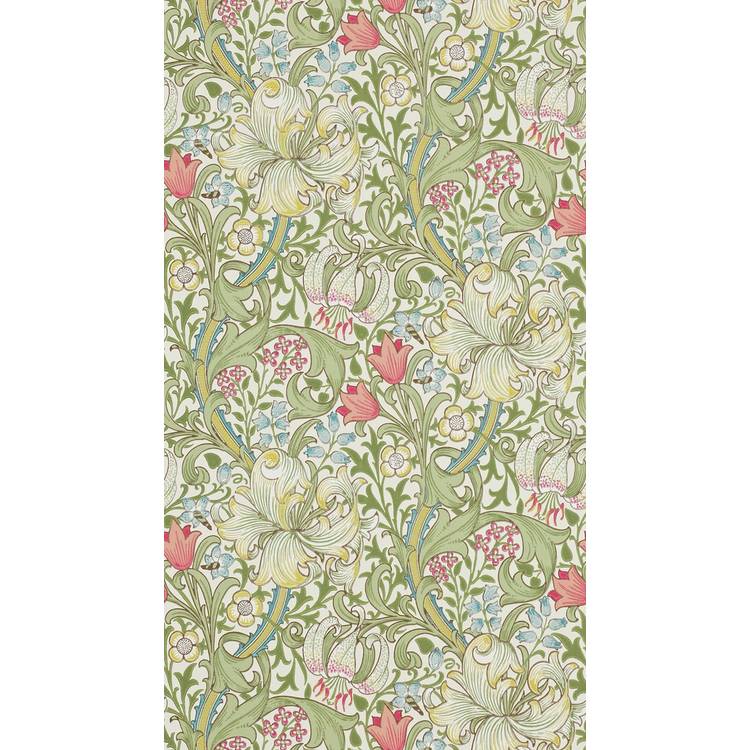 Morris & Co. Golden Lilies green floral wallpaper, imported from the UK
