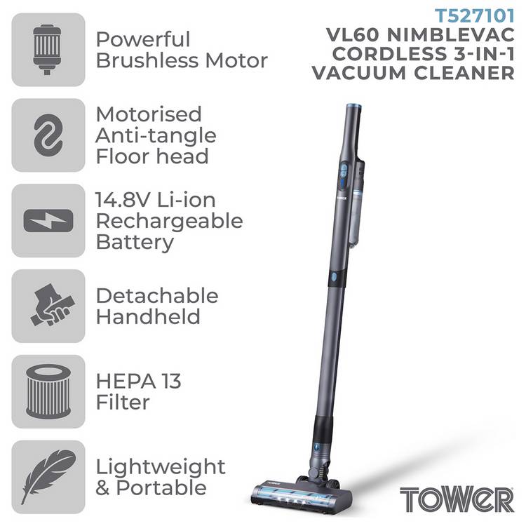 Tower VL60 NimbleVac cordless stick vacuum with HEPA filter - British product