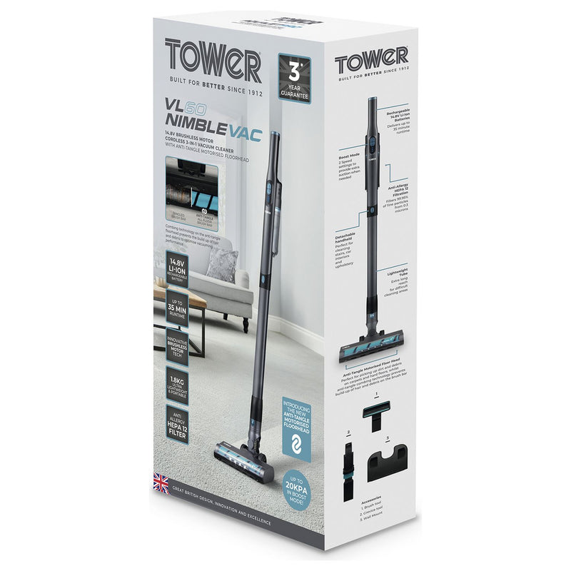 Tower VL60 NimbleVac cordless stick vacuum with HEPA filter - British product
