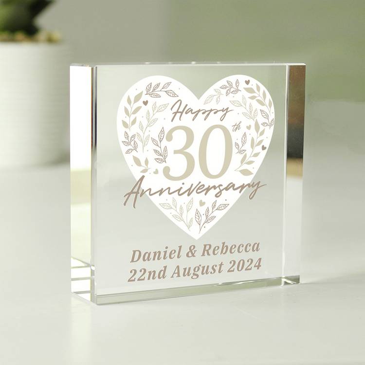 Personalised message 30th anniversary glass block, imported from the UK