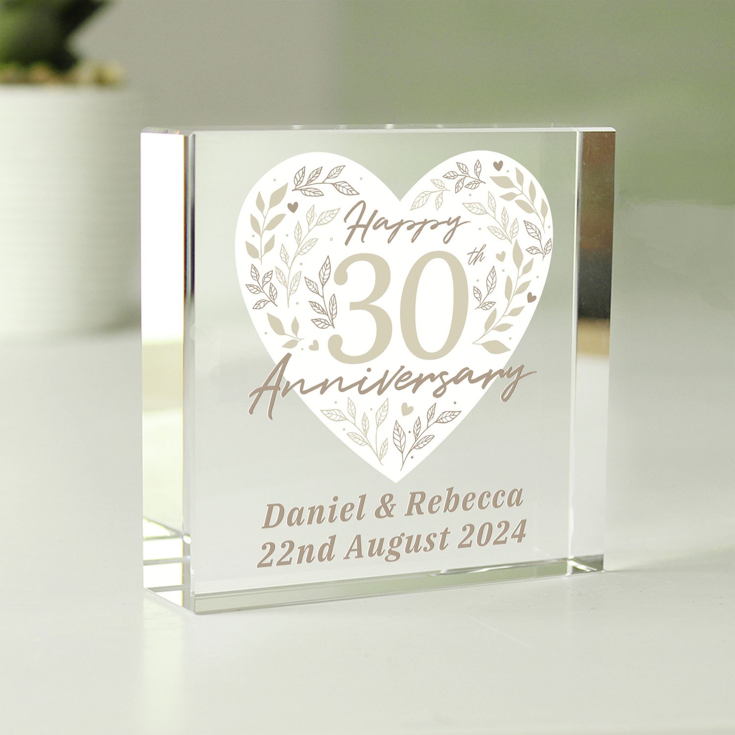 Personalised message 30th anniversary glass block, imported from the UK