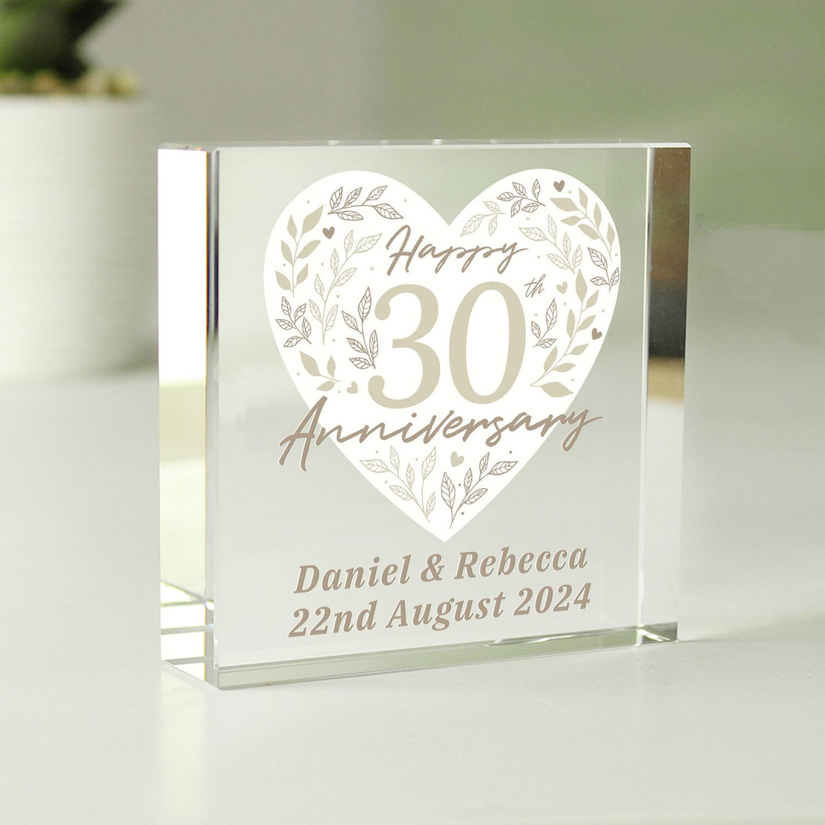 Personalised message 30th anniversary glass block, imported from the UK