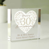 Personalised message 30th anniversary glass block, imported from the UK