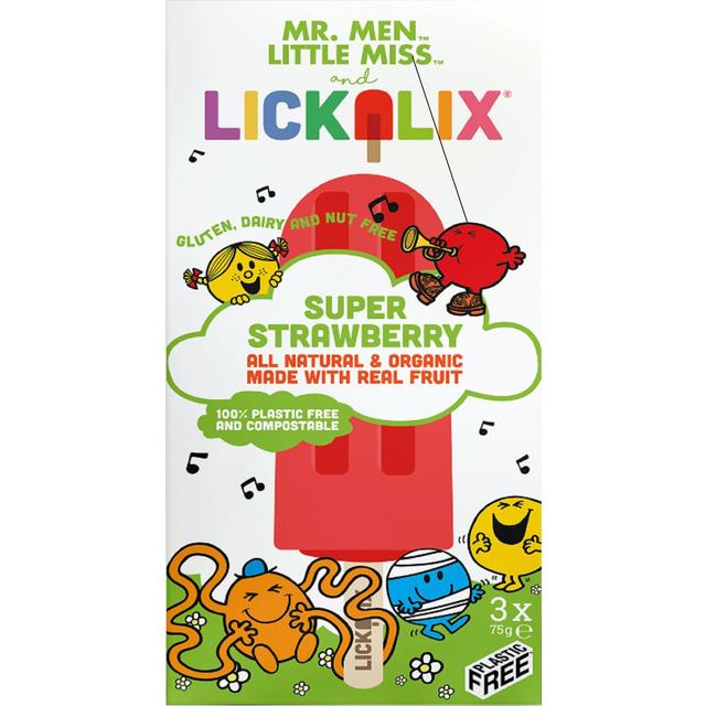 Lickalix & Mr Men Organic Super Strawberry Ice Lollies   3 x 75g