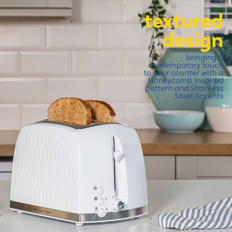 Russell Hobbs 2 slice plastic toaster in white, UK version