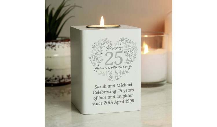 Personalised 25th anniversary tea light holder, imported from the UK