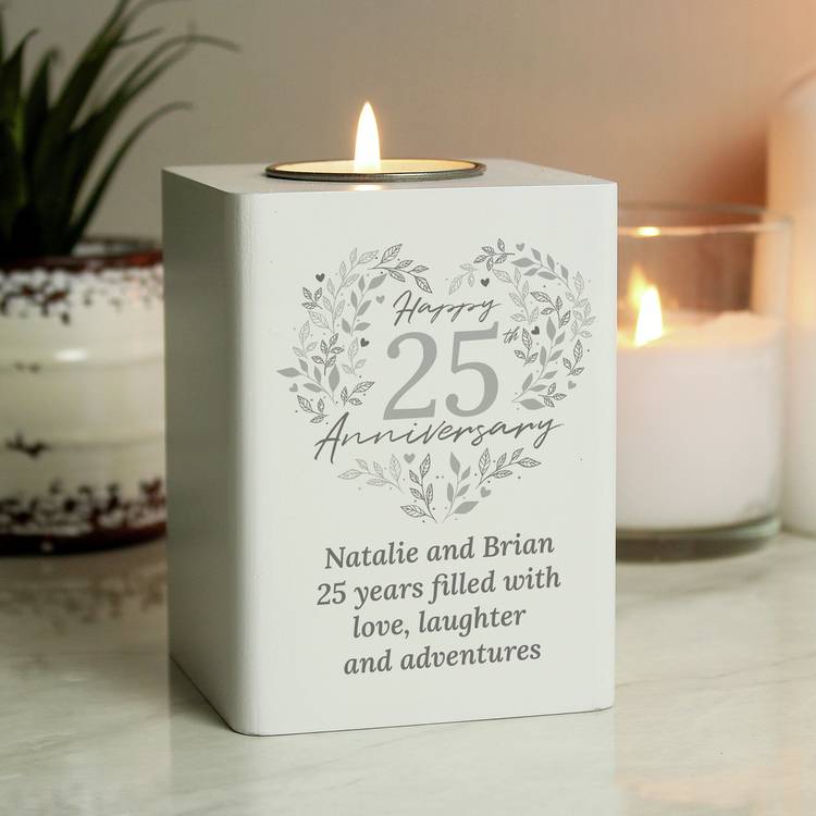 Personalised 25th anniversary tea light holder, imported from the UK