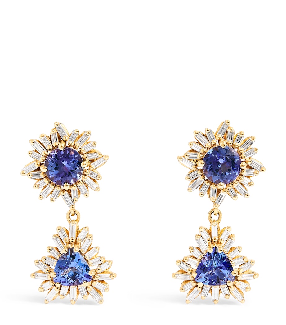 Suzanne Kalan blue sapphire diamond drop earrings 18kt yellow gold - British product