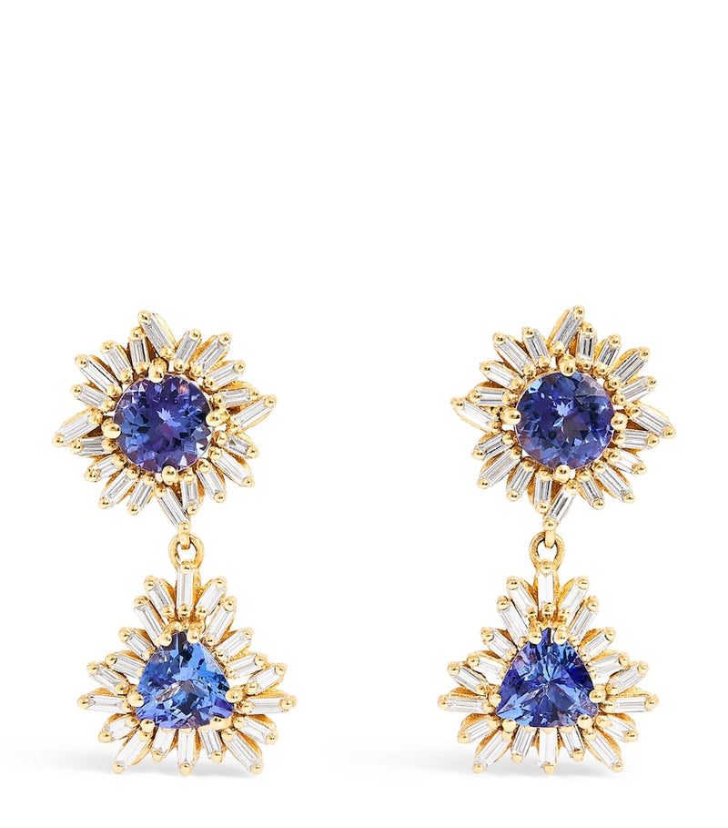 Suzanne Kalan blue sapphire diamond drop earrings 18kt yellow gold - British product