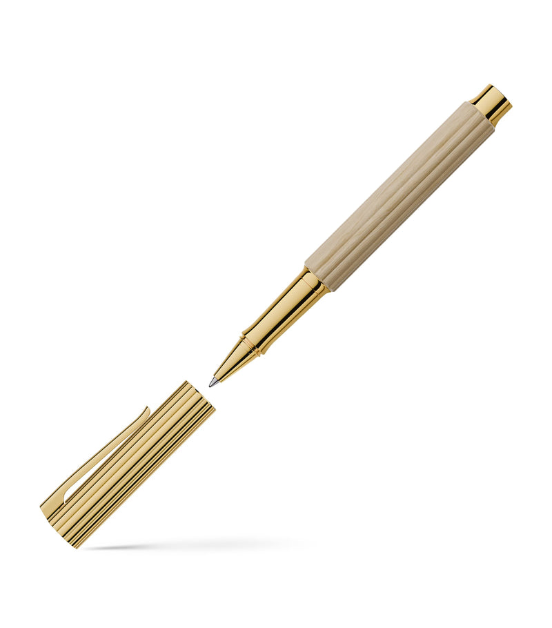 Graf von Faber-Castell hornbeam wood Bloom rollerball pen with gold trim, UK version