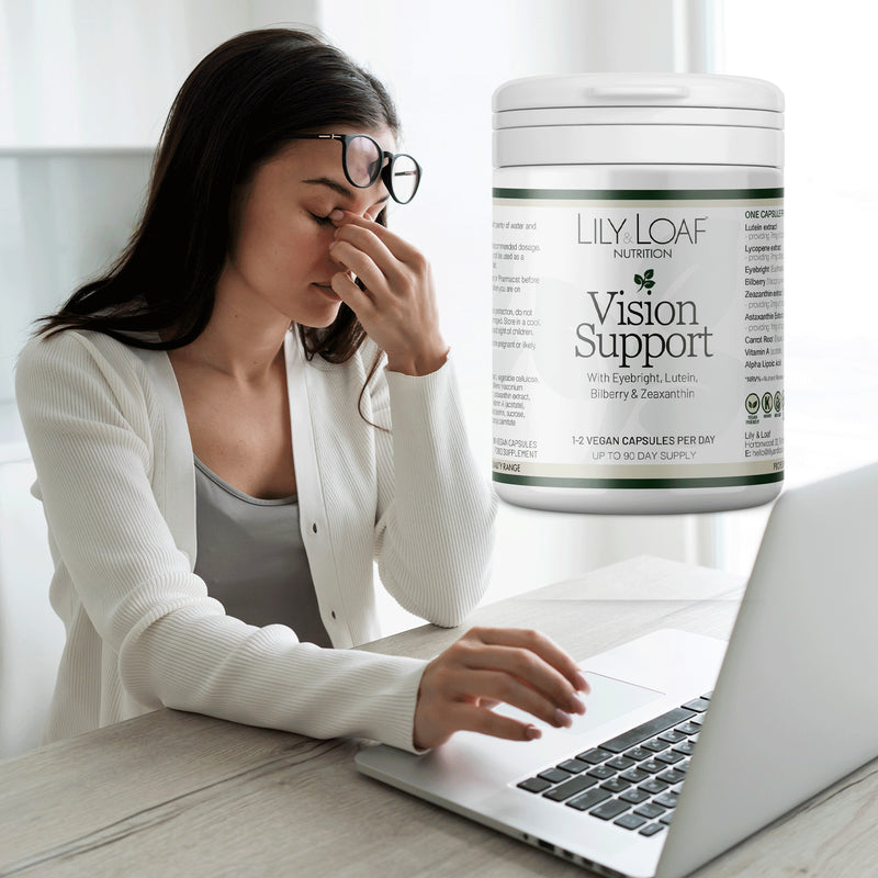 Vision Support eye health supplement capsules (British brand)