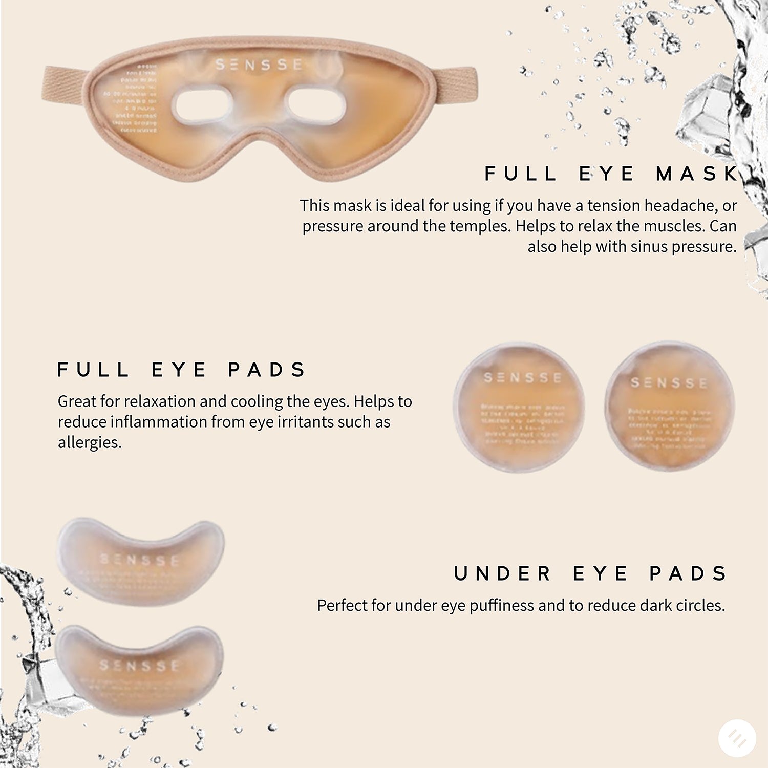 Sensse Glacial Glow cooling face and eye mask set 6-piece, imported from the UK