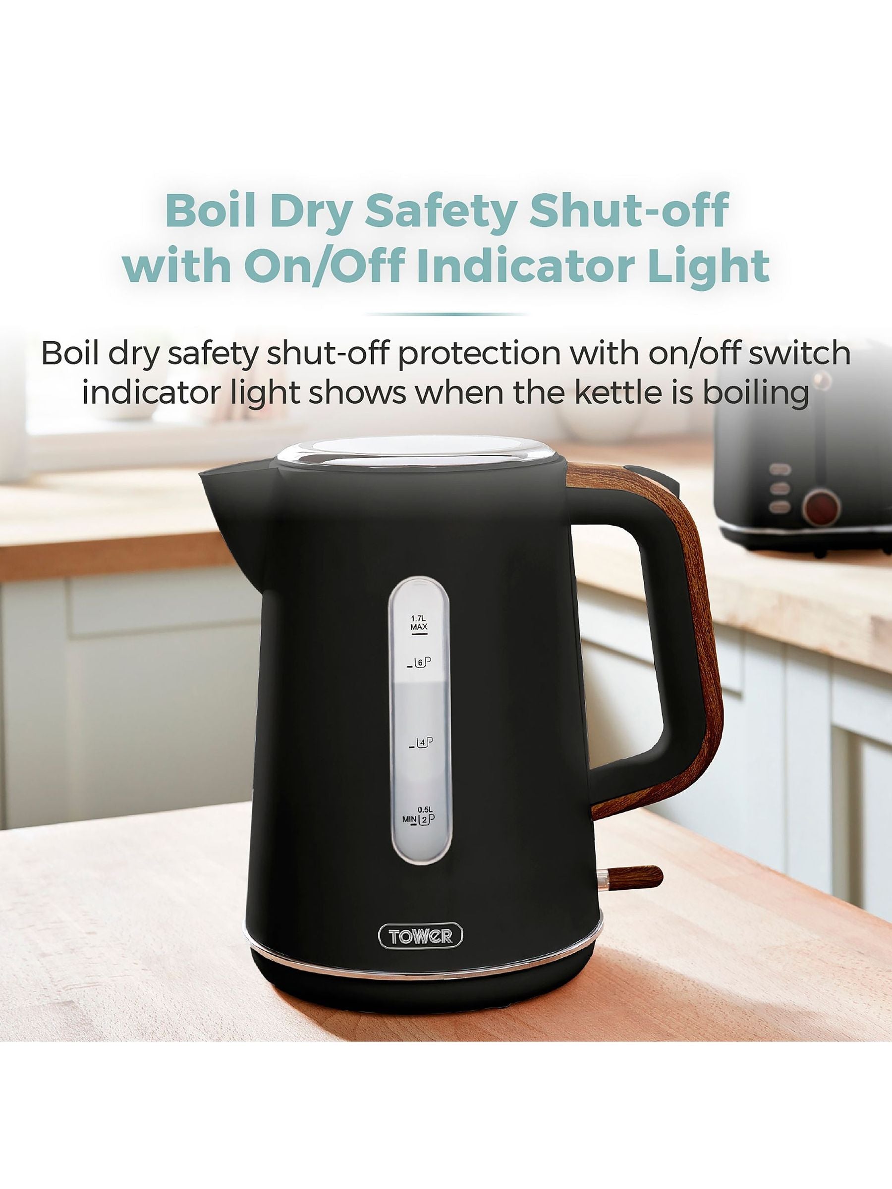 Tower Black Scandi electric kettle 1.7L (British brand)