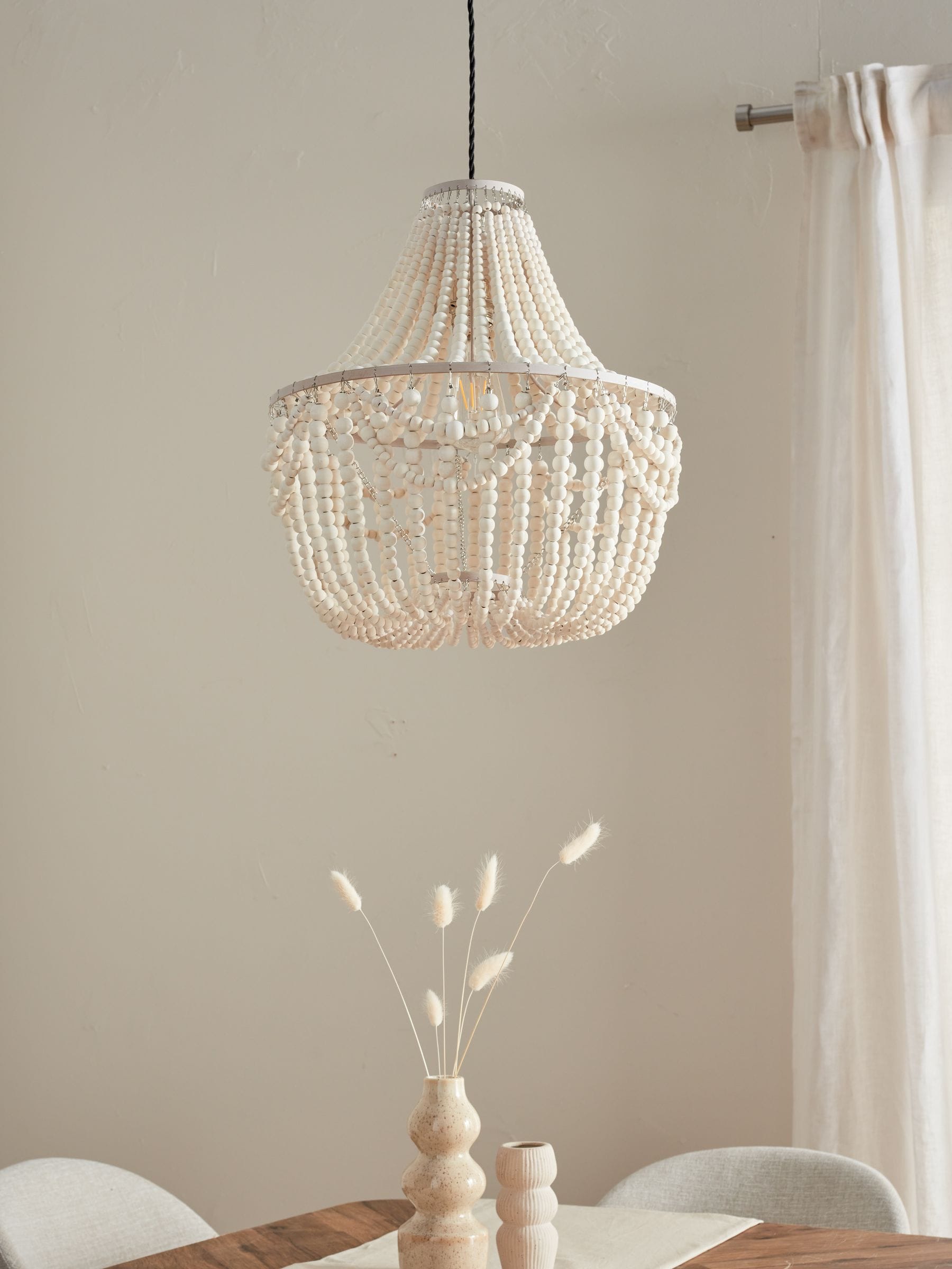 Tahlia white wooden beads large pendant light shade (British brand)