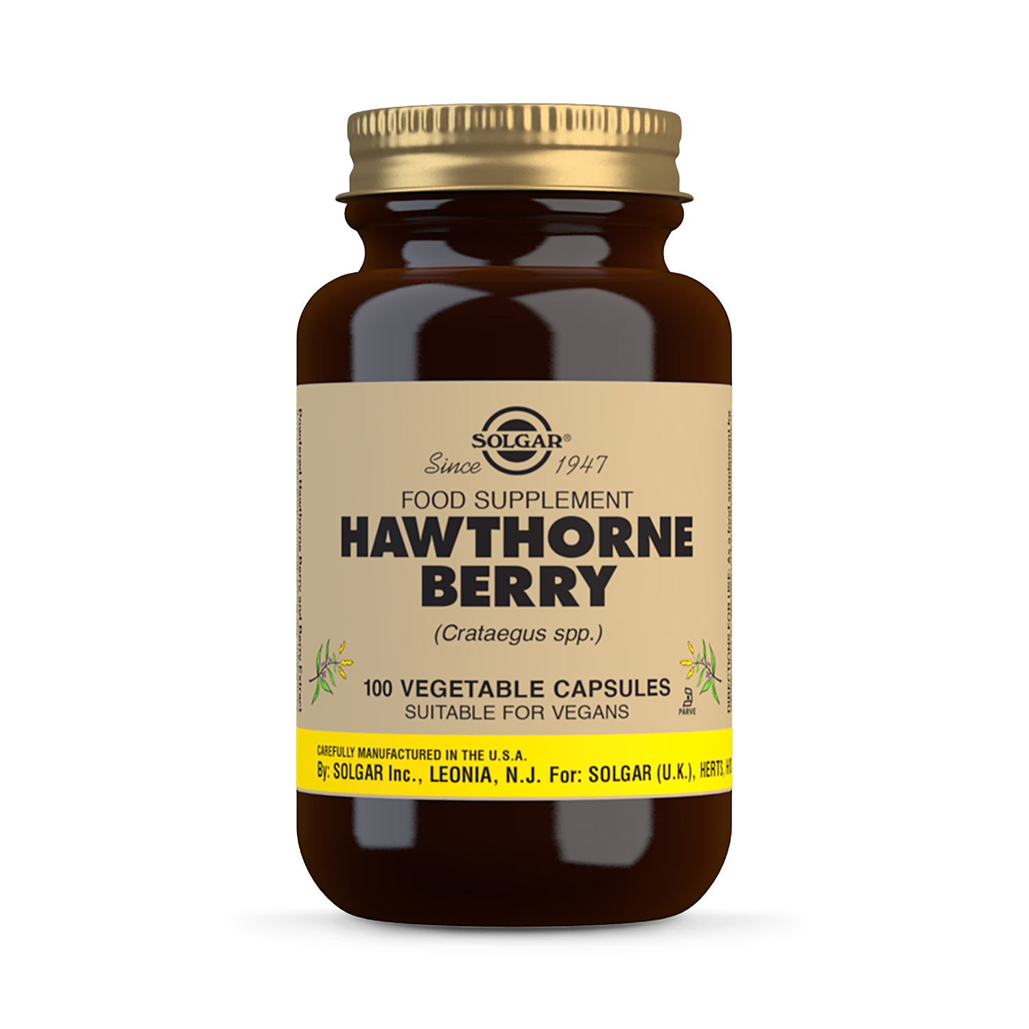 Solgar Hawthorne Berry vegetable capsules 100 count, imported from the UK