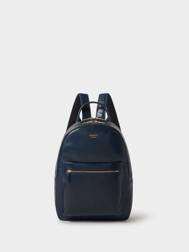 Osprey London blue leather backpack Adaline with quilted sleeve - British brand