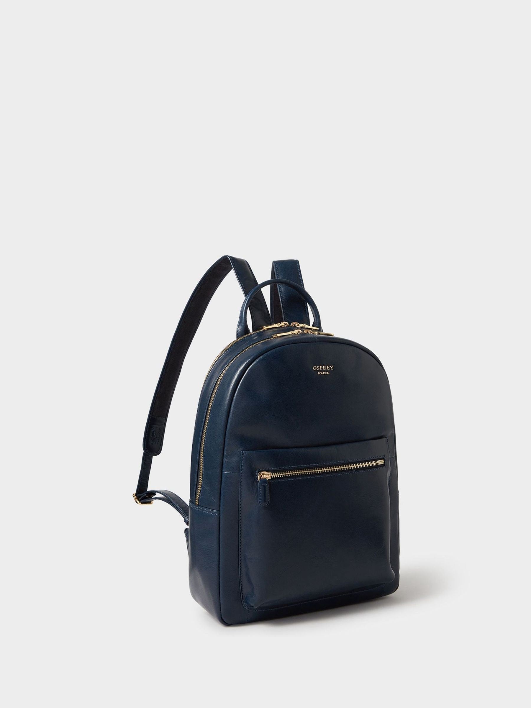 Osprey London blue leather backpack Adaline with quilted sleeve - British brand